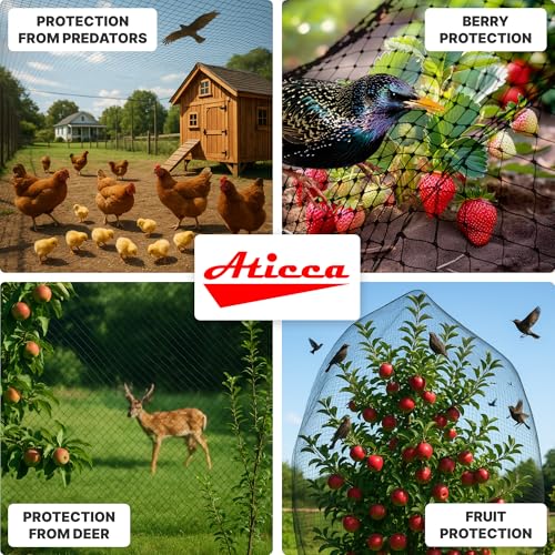 ATICCA 15 x 15 FT Heavy Duty Bird Netting for Garden, 10 Stakes, Black - size: 15x15 Bird Netting