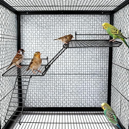 4 Pcs Bird Perches Platform, Stainless Steel Bird Cage Platform with Climbing Ladder Bird Cage Accessories for Budgerigars, Cockatiels, and Small to Medium-Sized Birds (Black)