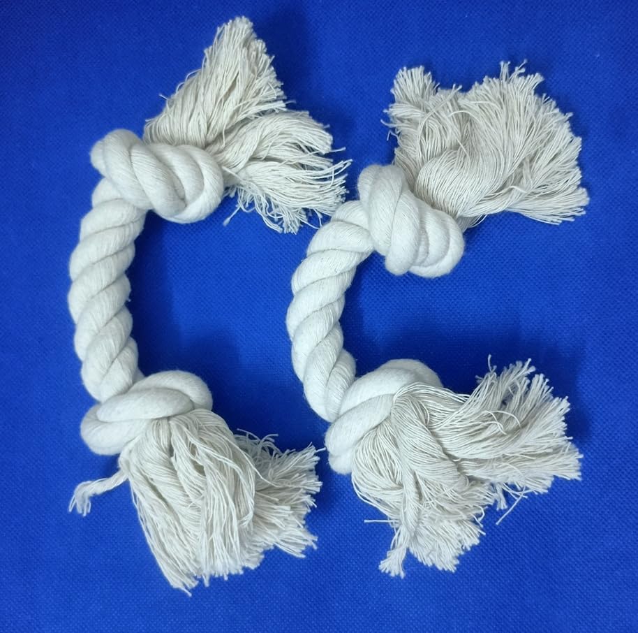 2-Pack Dog Rope Toys for Small & Medium Dogs – Durable 10" Cotton Chew Tug Toys with 2 Knots for Puppy Teething, Dental Cleaning, Boredom Relief, Indoor & Outdoor Play, White - style: 2 Knots