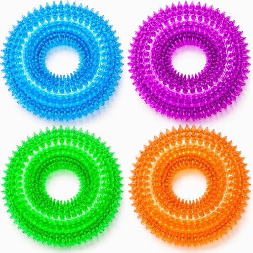 Dog Chew Toys for Aggressive Chewers, Squeaky Floating Donut Rings, 4 Pack - color: 4 Colors