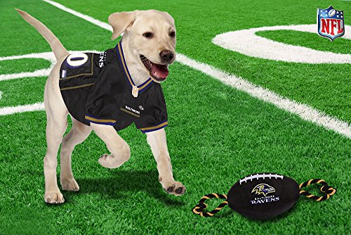 Pets First NFL Baltimore Ravens Football Dog Toy, Tough Quality Nylon Materials, Strong Pull Ropes, Inner Squeaker, NFL Team Color - color: Baltimore Ravens