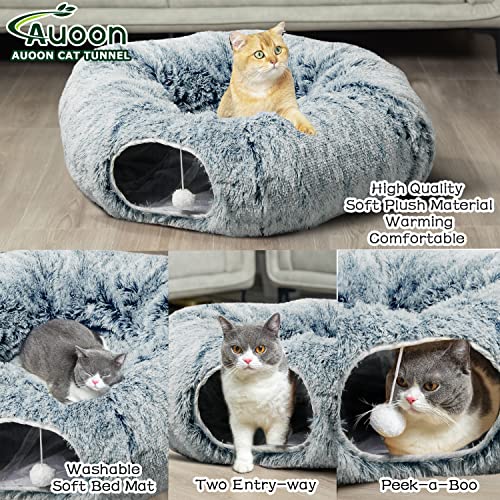 AUOON Plush Cat Tunnel Bed for Indoor Cats, 36" L x 36" W x 11.5" H, Gray - color: Gray