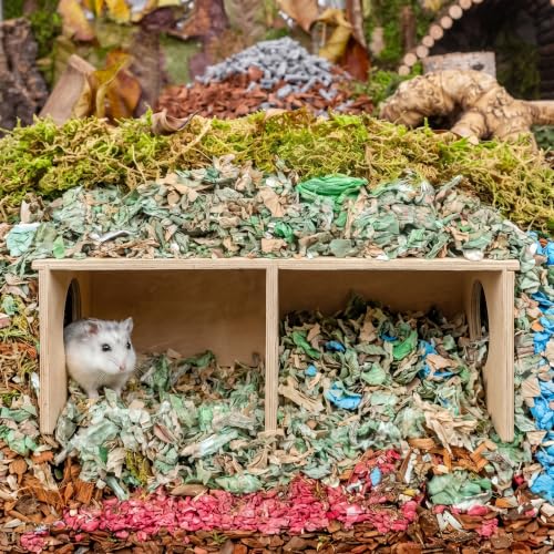 Hamiledyi Wooden Hamsters 2-Chamber Hideout-Tunnel Multi Chamber Exploring Toy Hamster Hiding Maze Tunnel Toy Platform Stuff Cage Accessories for Gerbil Rat Mice - size: M
