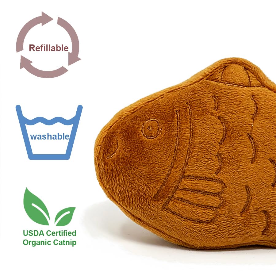 munchiecat Japanese Taiyaki Toy with Organic Catnip | Refillable, Washable for Cats and Kittens | Crinkles