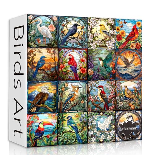 Stained Glass Puzzles for Adults 1000 Pieces, Bird Puzzles for Adults Flower with Cardinal Bird Parrot Hummingbird, Impossible Hard Challenging Jigsaw Puzzles - style: Stained Glass Bird Collection