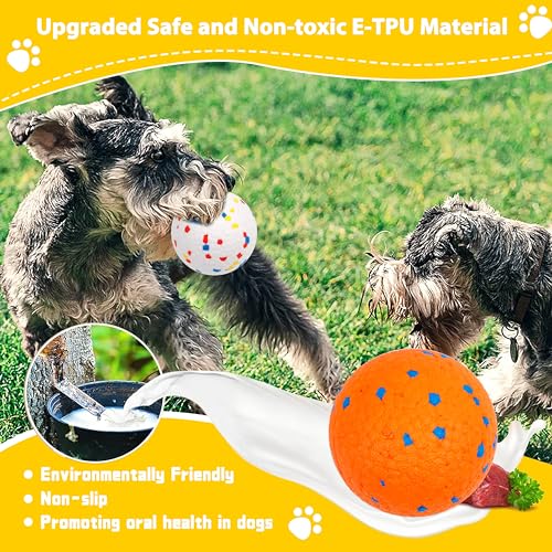 2pack 3''Durable Dog Balls for Aggressive Chewers, Indestructible Bouncy Floating Balls for Training, Catch and Fetch, Durable Solid Tennis Ball Toys for Large, Medium Dogs - White, Orange