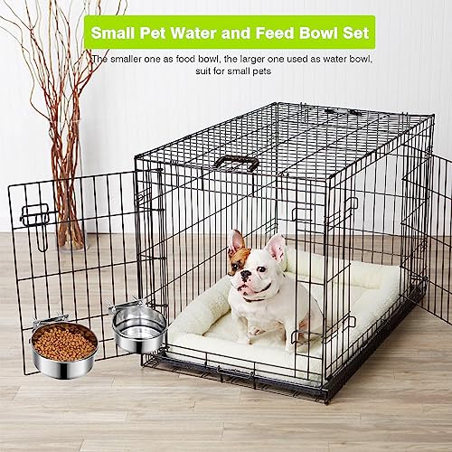 2 Pcs Stainless Steel Small Dog Crate Food Water Bowl, 19 & 12 OZ - color: Silver, size: XS (19 & 12 OZ)