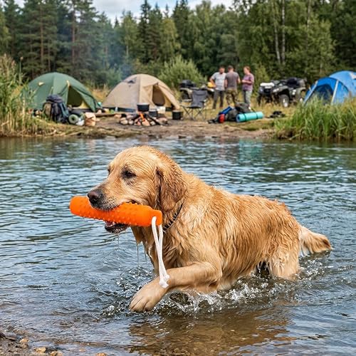 Dog Water Toys, 2 Pack Floating Bumper Fetch Toy Dummy - color: purple and orange