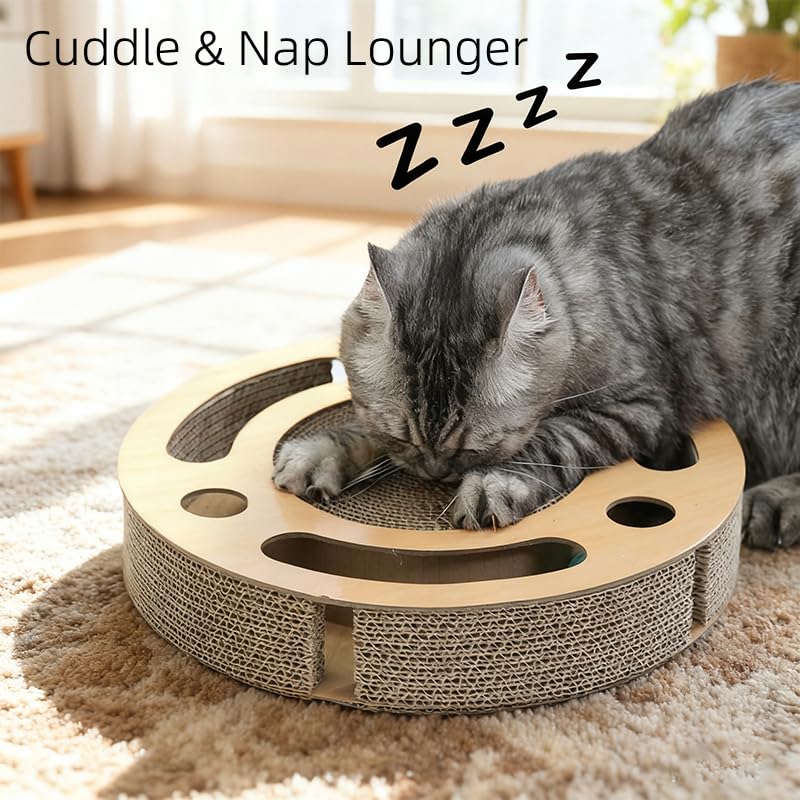 YUNIQUE Scratching Pad Ball Track Cat Toy for Indoor Cats,Round Busy Box Scratcher with Bell Ball