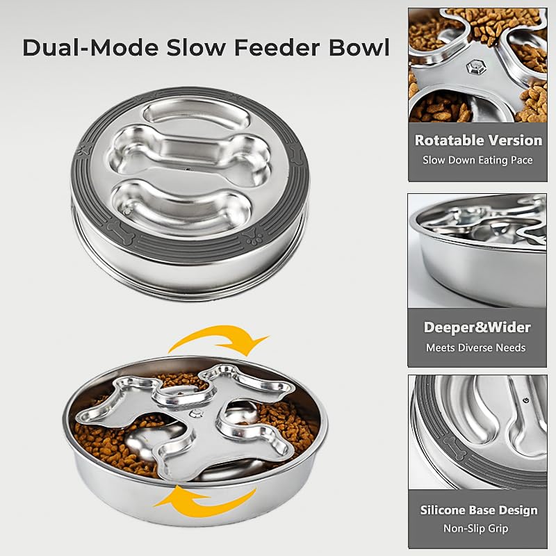Stainless Steel Rotating Bone-Shaped Slow Food Pet Feeder
