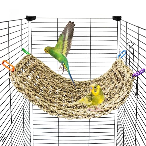 Bird Seagrass Mat 16 × 7" Parrot Natural Grass Woven Net Hammock Parakeet Climbing Rope Ladder Mat Chew Toys Cage Accessories for Pigeon Cockatiel Conure Budgie Cockatoo Rat Hamster - size: 1Pc 16" × 7"