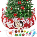 Red Christmas Tree Cat Tunnel Bed, Large Cat Tunnel Tree Skirt with Toys - color: Snowflake