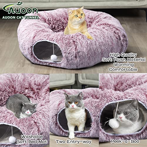 AUOON Plush Cat Tunnel Bed for Indoor Cats, 36"L x 36"W x 11.5"H, Rosiness - color: Rosiness