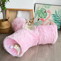 3-Way Collapsible Cat Tunnel Tube Toy Pink Plush - color: Pink Plush
