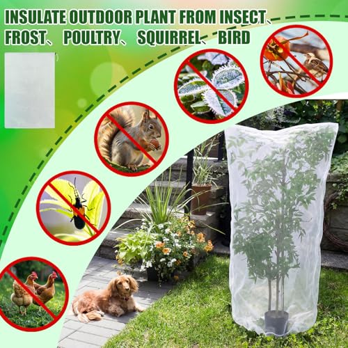 SATINIOR 6 Pcs Bird Netting for Garden 9.8 x 9.8 ft Garden Netting Plant Insect Mesh Bags Bush Net Cover with Drawstring Zipper for Blueberry Tomato Strawberry Plants Protection from Insect Squirrel - size: 9.8 x 9.8 ft