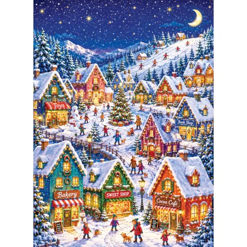 500 Piece Puzzles for Adults, Snow Mountain Ski Village Jigsaw Puzzle - color: Skiing in Town