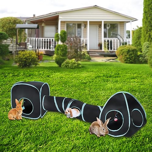 YUEPET Large Rabbit Tunnel, 3-in-1 Bunny Hideout, Guinea Pig Tunnel - color: Black Blue