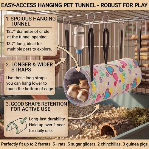petonfun 2 Pack Ferret Rat Hammock Tunnel for Cage Accessories Toy Bed,Grey
