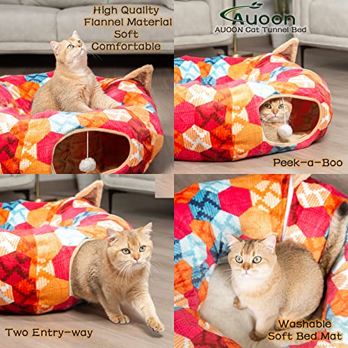 AUOON Cat Donut Tunnel with Bed for Kitten Puppy Rabbit Ferret, Orange - color: Orange