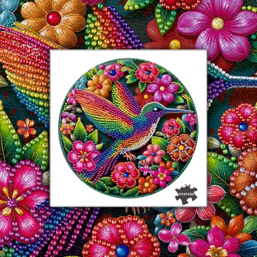 Colorful Hummingbird Puzzle for Adults, Round Beaded Art Bird Flower Puzzle - style: Colorful Hummingbird Puzzle