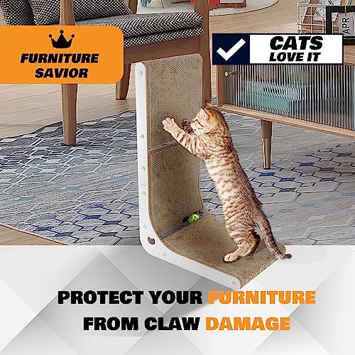 SMARTBEAN Cardboard Cat Scratcher, Vertical Cat Scratching Board, 23.6 Inch L-Shape Cat Scratch Pads with Built-in Catnip Toy Balls, Wall-Mount Cat Scratchers for Indoor Cats - size: L-Shape Cat Scratcher - 1 pc