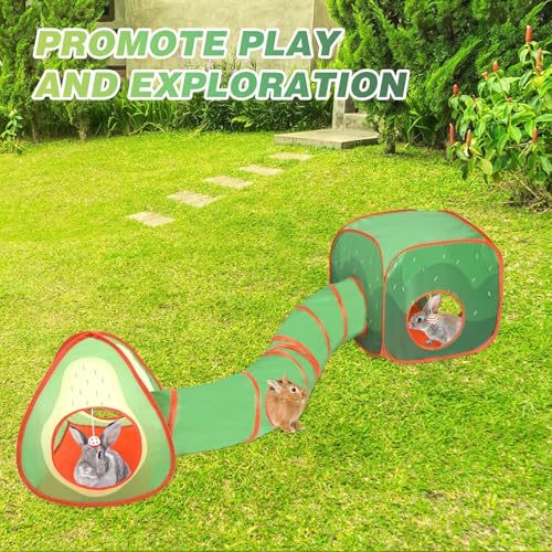 BWOGUE Bunny Tunnels & Tubes, 3-in-1 Collapsible Rabbit Hideout Toy Set - color: Avocado