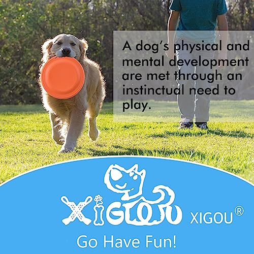 XIGOU Dog Flying Disc - Durable Rubber Flying Disc Dog Toy - 9.25" Indestructible Rubber Dog Flying Discs Flyer Dog Toys - Puncture Resistant & Bite Resistant Extremely - for Medium Large Dogs - color: Orange