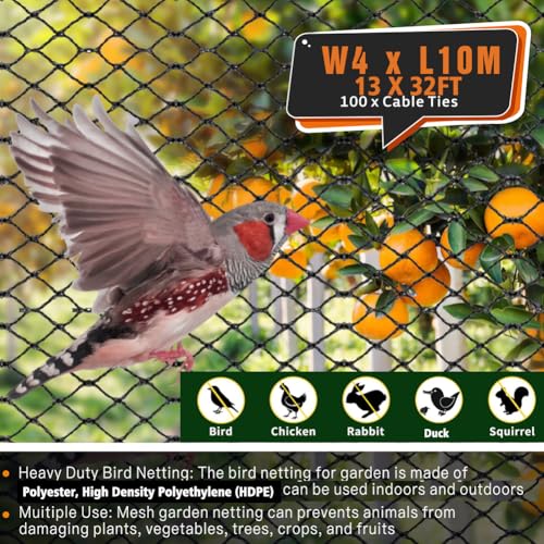 Bird Netting for Garden,13 x 32 FT Extra Strong Mesh Netting Heavy Duty Kit