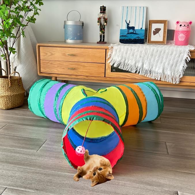 3-Way Collapsible Cat Tunnel Tube Toy Rainbow Y-Shape - color: Rainbow Y