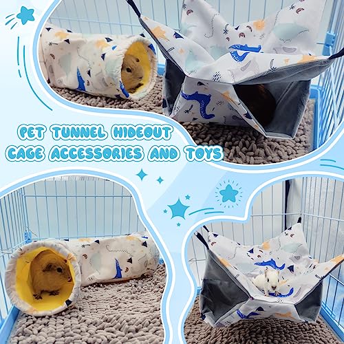 Large Caliber Guinea Pig & Rat Tunnel Hideout & Hammock, Corner Hideout Toy for Guinea Pig, Ferret, Hedgehog & Piggy to Hide and Shuttle (1. Hammock&Tunnel-Dinosaur) - color: 1. Hammock&Tunnel-dinosaur