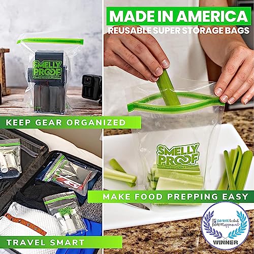 Smelly Proof 15 x Expandable Stand & Fill REUSABLE Storage Bags for Food Designed & Mfg in US, BPA FREE, NO PEVA, Reusable Sandwich Bags, Dishwasher-Safe, Clear 3 mils STAND UP 6.5" x 7.5" - 15pk - size: 15pk, Med 6.5x7.5" - Sandwich