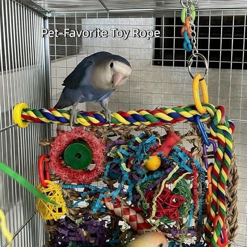 Bird Rope Perches, Parrot Toys, Bungee Rope Perches for Parrots, Cockatiels, Parakeets, Budgie Cages Comfy Birds (Metal Nut) - 41.34 inches - size: 105cm