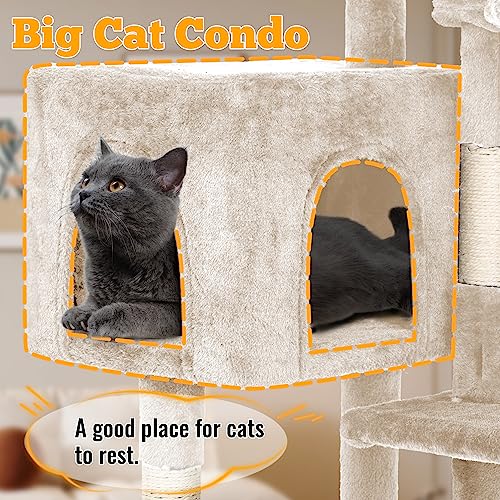 FDW 37.8 inch Cat Tree Cat Tower for Indoor Cats with Scratching Posts,Multi-Level Cat Furniture Activity Center Stand House Cat Condo Modern Cat Tower with Hanging Cradle & Funny Toy,Beige - color: Beige