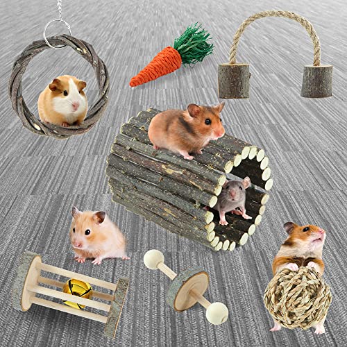 YIXUND Hamster Toys Rat Toys Chinchilla Toys Hamster Chew Toys Cage Accessories Apple Wood Sticks Ladder Bell Roller for Gerbil Guinea Pigs and Other Small Animal