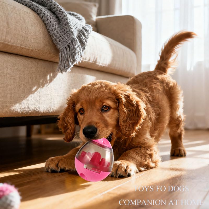 Interactive Dog Treat Toy Adjustable Treat Dispensing Ball Food Dispenser Tough Slow Feeder Puppy Enrichment Training Toy Pet Interactive Chase Toys for Small Medium Dogs Gift for Pets (Red) - color: Red