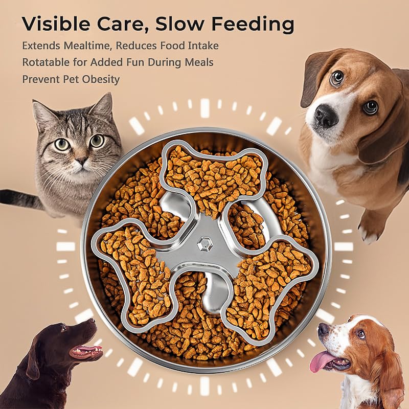 Stainless Steel Rotating Bone-Shaped Slow Food Pet Feeder