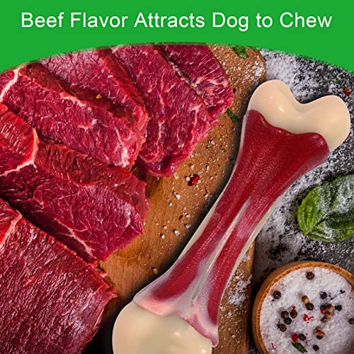 2 Pack Dog Chew Toys for Aggressive Chewers - Beef Flavor Indestructible Nylon Puppy Bone Tough Teething & Calming for Large Medium Breeds(10lbs-70lbs) Birthday Gift Christmas