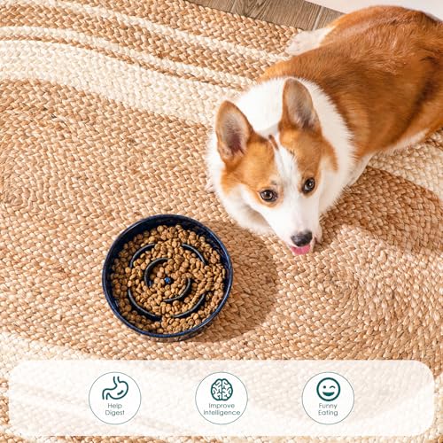 vancasso Slow Feeder Dog Bowl, 1.5 Cup Ceramic Puzzle Dish for Medium Breed - color: Blue, size: M - 1.5 Cups