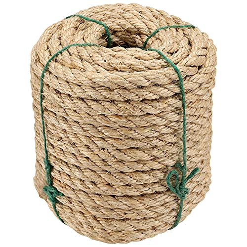 1/2 Inch Sisal Rope, 100 Feet Twisted Sisal Rope for Repairing, Recovering Cat Scratching Post, Bundling, Decoration, Wall hangings, tie Downs
