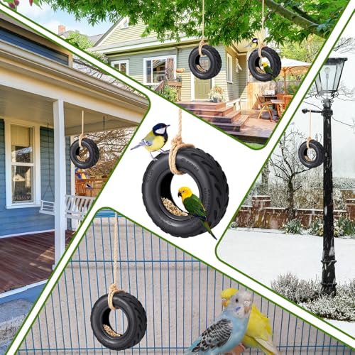 2 Pcs Tire Swing Bird Feeder for Outdoor Hanging 6 x 2 Inches with Rope Special Tire Bird Feeder Seed Catcher for Funny Swing Outside Gift Spring Gifts