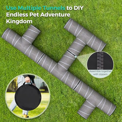 PETOCAT Cat Tunnel 4 Way with Teaser Wand & 2 Plush Ball, 5 Shapes Available, 54/80.7" L, H-Shaped Collapsible Pet Play Tube Maze for Kitten Puppy Bunny Ferret Rabbit, Indoor/Outdoor Peekaboo Cave - size: L-H-Shape