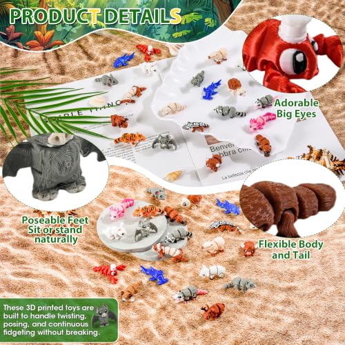 21 Pack 3D Printed Mini Animal Toys Flexible Articulated Desk Fidget Set - size: Mini Animals, style: 21 PCS
