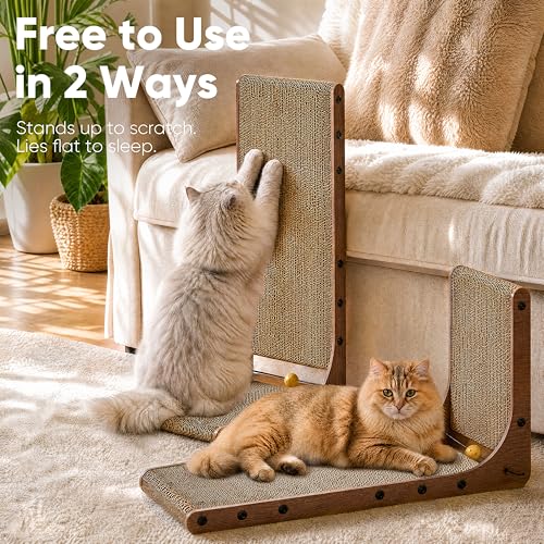 FUKUMARU Cat Scratcher 2 Packs, 25 Inch Cat Scratching Boards, L Shaped Pad - size: 2 Pack 25 in Walnut Color