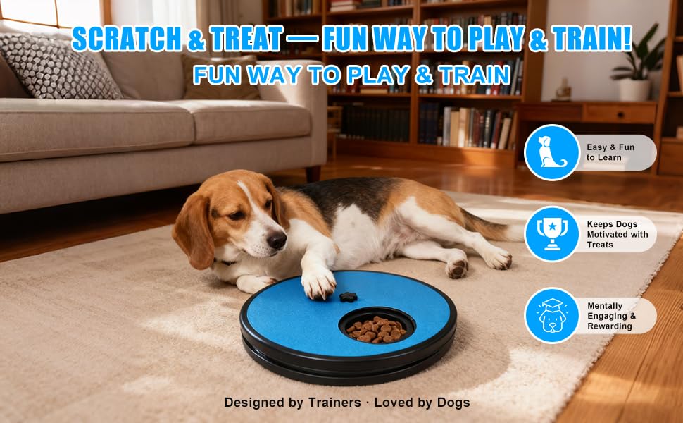 Dog Nail Scratch Board with Treat Box — Lockable Spinner Stops Nose-Cheating | Dog Scratch Board & Nail File for Small Medium Dogs Under 40 lbs, Adjustable Tension, Enrichment Treat Dispenser Toy