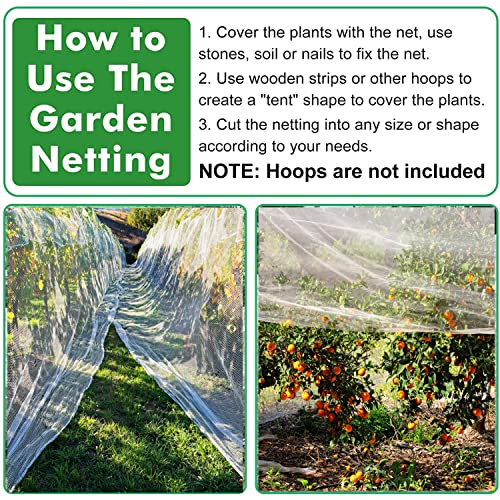 Unves 8'x24' Garden Netting, Bird Netting for Garden Protection - size: 8 x 24 Ft x 1 pc