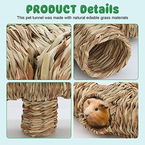BWOGUE Hamster Grass Tunnel Toy, Guinea Pig Grass Tunnel, 4-Way Hideaway