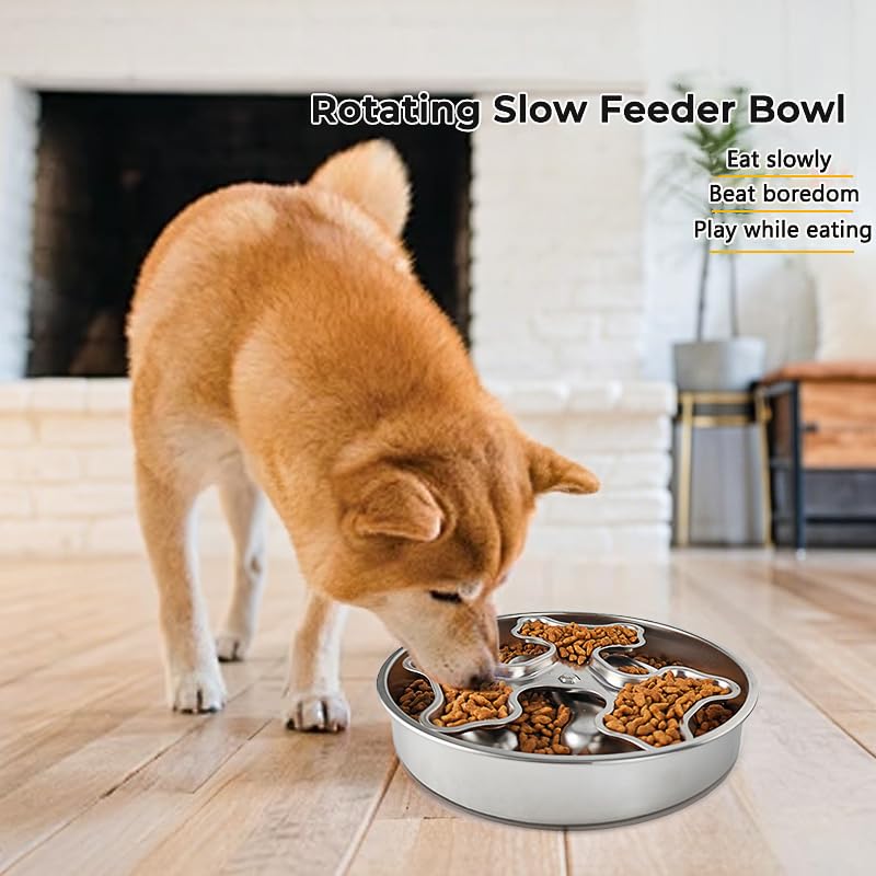 Stainless Steel Rotating Bone-Shaped Slow Food Pet Feeder