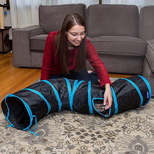 PetLike S Way Cat Tunnel Collapsible Pop-up Pet Tube Hideaway Play Toy with Ball (S-Way, Brown) - color: Brown, size: S-Way