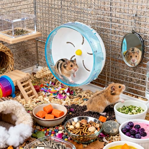 WishLotus Silent Running Wheel - Small Pet Exercise Toy and Cage Accessory for Hamster, Golden Silk Shih Tzu, Bear (Blue,18cm) - color: blue,18cm