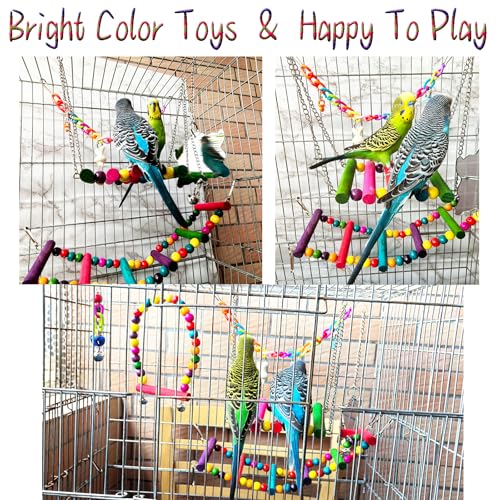 Bird Parakeet Cockatiel Toys, ESRISE Birds Cage Accessories Swing Climbing Ladders Wooden Perch Toy for Conures Finche Budgies Lovebird Parrot